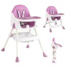 K IKIDO Chaise haute bébé, chaise bébé pliable avec plateau repas amovible rehausseur 2 en 1 table à manger pour enfants - violet