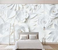 Papier Peint Panoramique 3D Intissé Fleur Blanche Simple Salon Chambre Poster Mural Décoration Murale 350cmx250cm