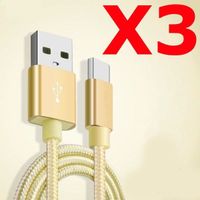 X3 Câble Metal Nylon Renforcé Chargeur USB-Type C Longueur 2m Couleur Or  X3 Little Boutik®