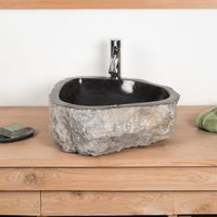 Vasque à poser en marbre noir Roc - WANDA COLLECTION - Asymétrique - 40 cm - Intérieur lisse