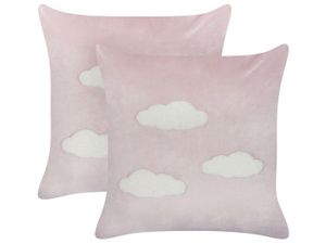 COUSSIN Lot de 2 coussins décoratifs avec motif nuages brodés 45 x 45 cm en velours rose IPOMEA