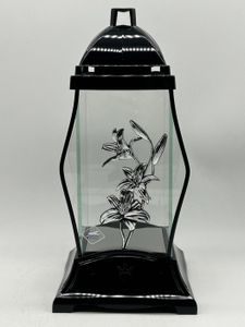 Lanterne Funéraire En Bronze Et Granit - Hauteur 28 Cm, Diamètre 15 Cm, Résistante Aux Intempéries (verre Teinté Inclus)