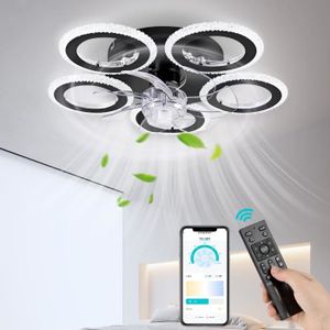 VENTILATEUR DE PLAFOND FIMEI Ventilateur de plafond à LED 6 Vitesse Fan Silencieux avec Dimmable Eclairage 3 Couleurs 9003