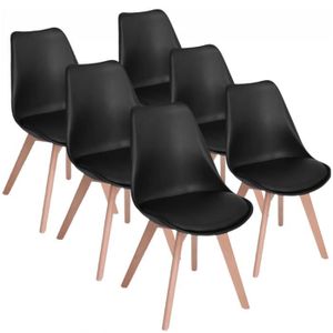 CHAISE Lot de 6 chaises - Noir - Scandinave - Pieds bois 