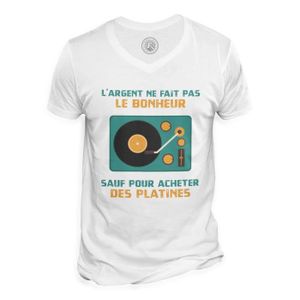 T-SHIRT T-shirt Homme Col V Platines Vinyle DJ - L'argent 