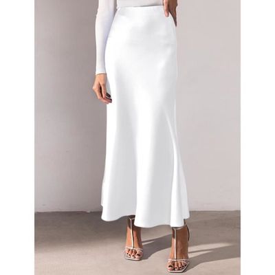 Satin Jupe Blanche Longue Zara Jupe Satin Jupe Longue En Satin