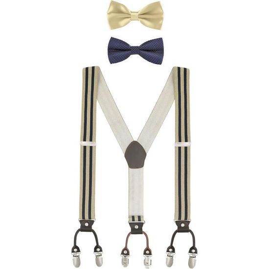 WANYING Bretelles Y 6 Pinces 3.5cm + Nœud Papillon - Réglables Extra Élastiques Jusqu'à 2m Pour Hommes