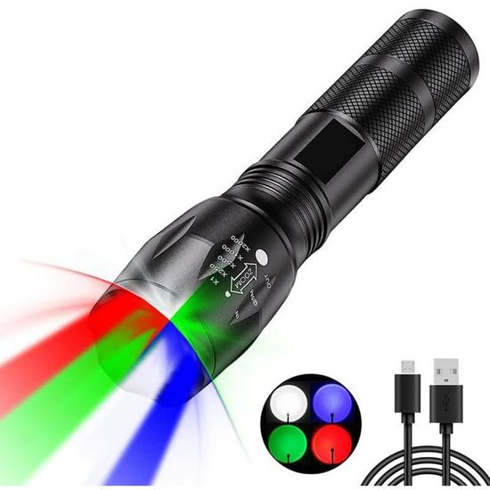 Color Led Flashlight LED Flashlight 4 Colors in One (Red,White,Green,Blue),Extremely Bright ...
