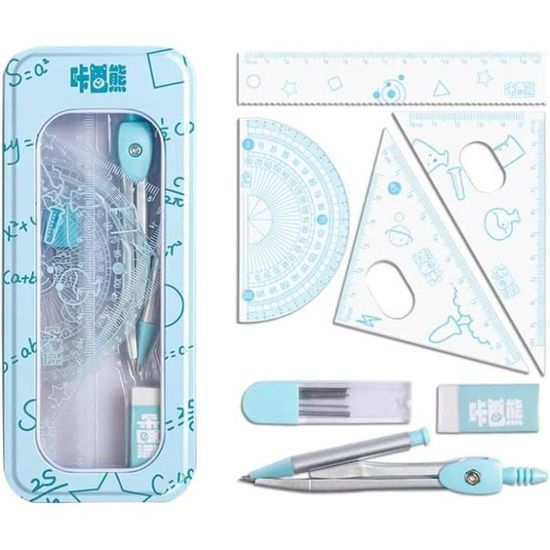 Kit De Géométrie Complet Pour L'école - Règle, Compas, Rapporteur Et Taille-crayon Dans Un étui Pratique