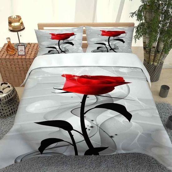 Parure de lit - 1 housse de couette 220 x 240 cm 2 taies d'oreiller 60 x 60 cm - 100% coton renforcé - Rouge - Maison