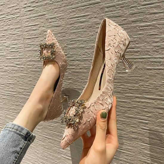 Escarpins Rose Sexy Femme Aiguille Strass Taille34 39 G60 Achat