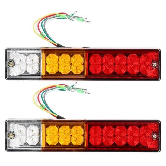 2 Feux Arrière LED Pour Remorque - Stop, Clignotant, éclairage Plaque - Étanches IP67, Carrés, Visibilité Renforcée