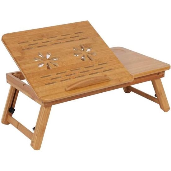 Mikamax Lapzer Grand Bureau Portable Pour Ordinateur - Bambou Avec Trous De Ventilation