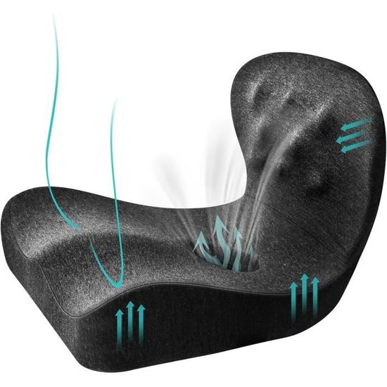 Coussin De Siège En Mousse Mémoire Ergonomique – Grand Format (48 X 43 Cm) Pour Bureau Ou Voiture, Housse Velours Lavable