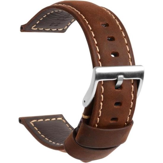 Bracelet De Montre En Cuir 14Mm 16Mm 18Mm 19Mm 20Mm 21Mm 22Mm Cuir Ciré À L'Huile Et Silicone