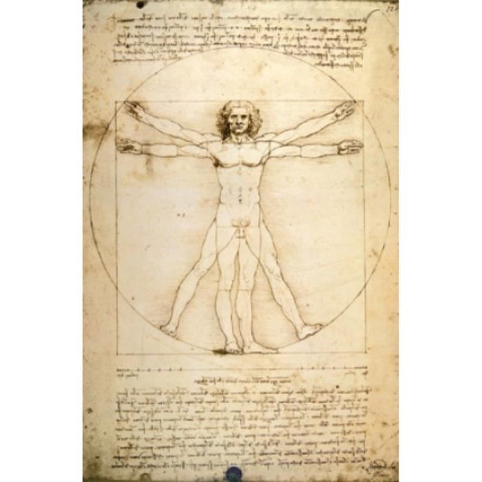 1art1 Leonardo Da Vinci Poster et Cadre MDF - lhomme VItruvien VI 91 x 61cm