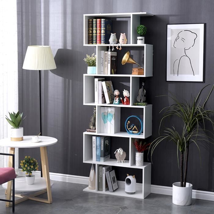 Bibliothèque Étagère Blanc à 6 Niveaux - Meuble de Rangement Design Contemporaine pour Chambre Salon Bureau