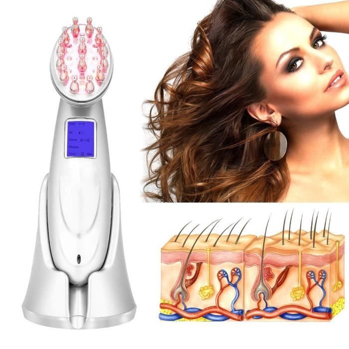 Peigne de massage électrique USB avec laser infrarouge et écran LCD pour repousse et renforcement des cheveux