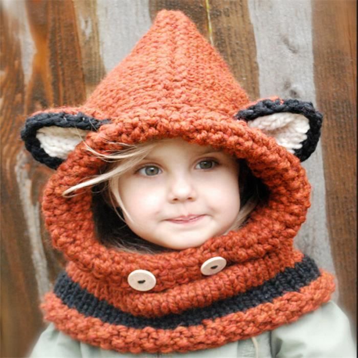 NH™ Casquette pour enfants laine tricoté à la main Casquette oreille Cap Cape rouge