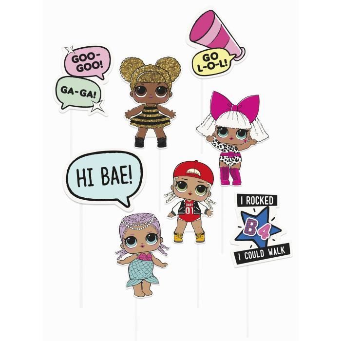 Lot de 12 - Kit photobooth LOL Surprise 8 accessoires - Taille unique - Décoration et accessoires de fête, animation festive,