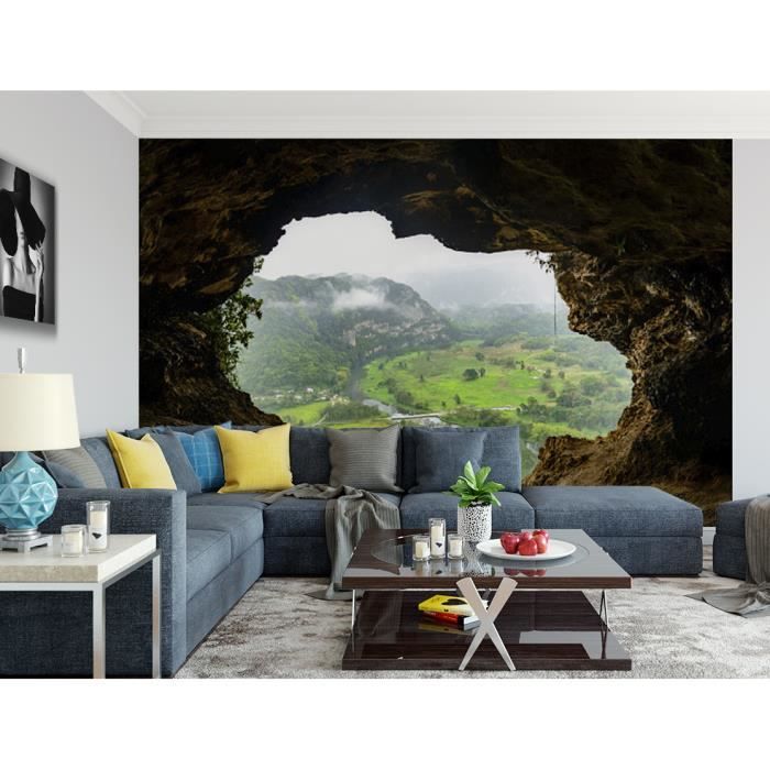 Papier peint finition satiné pré-encollé -Trompe l'œil montagne, Porto Rico- L, 411 x H, 270 cm