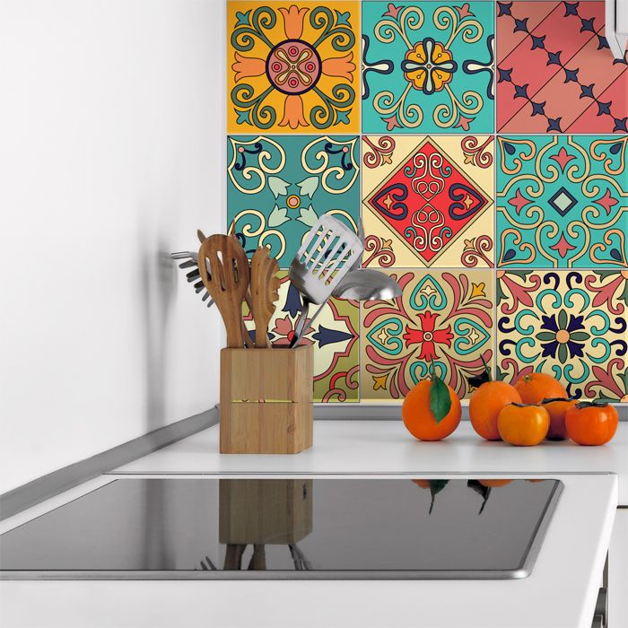 Sticker Mural Carrelage adhésif Cuisine Salle de Bain - 9 STICKERS CARRELAGES AZULEJOS MOSAÏQUES ORIENTALES - 60x60cm