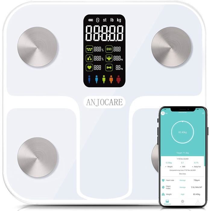 ANJOCARE Balance Connectée Balance Pèse Personne, Pèse Personne Impédancemètre, Bluetooth Bal484