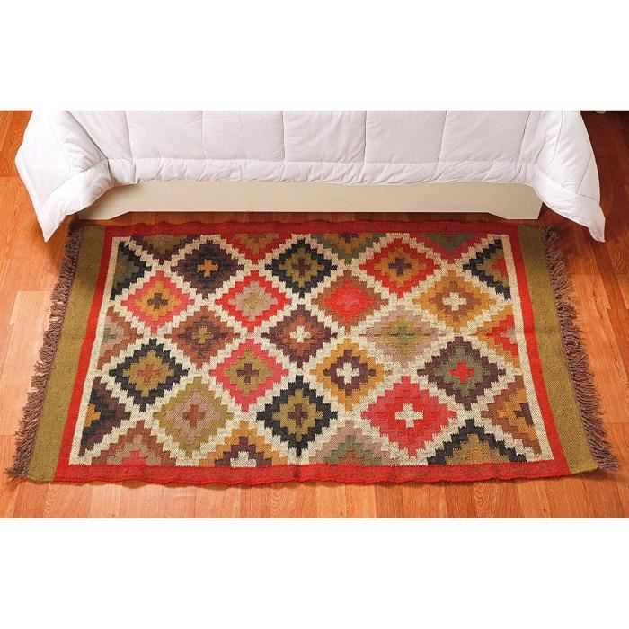 DESSOUS DE TAPIS de sol indien traditionnel tisseacute Tribal en laine de jute Kilim Tapis de sol deacutecoratif Bohegraveme1448