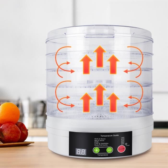 Déshydrateur électrique - CALMDO - Séchage d’aliments, Séchoir à fruits, viande et légumes, avec 5 compartiments empilables