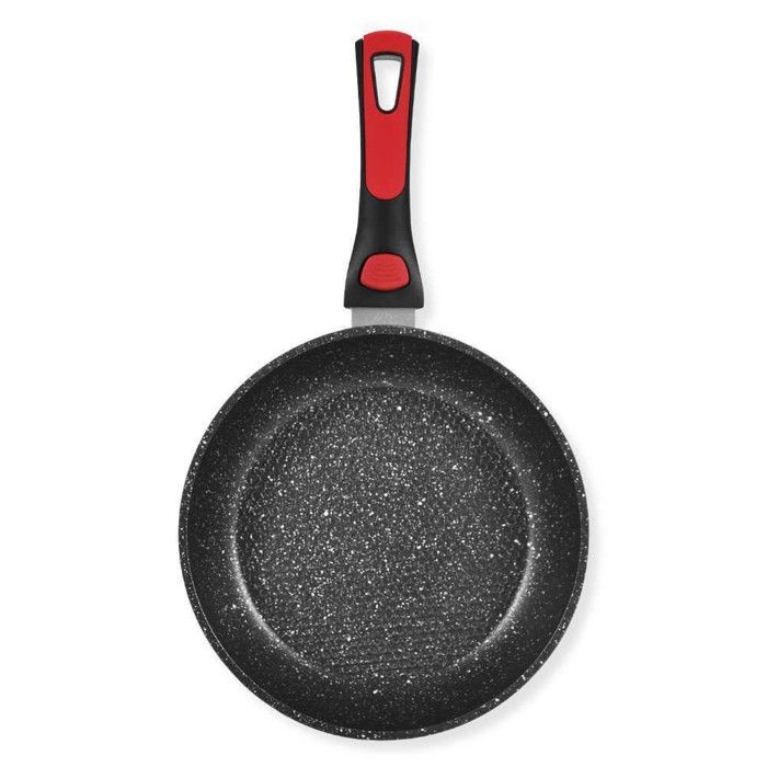 Poêle Tentation CLIK avec manche amovible et fond anti-adhésif, compatible tous feux, diamètre : 20, 24, 28 et 32 cm - 28 cm - Rouge