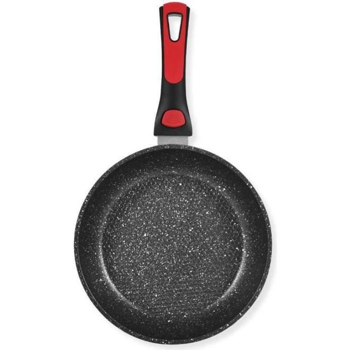 Poêle Tentation CLIK avec manche amovible et fond anti-adhésif, compatible tous feux, diamètre : 20, 24, 28 et 32 cm - 28 cm - Rouge