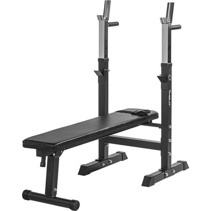Banc de musculation MOVIT avec support d’haltères réglable et poignées dips, pliable, couleur noir