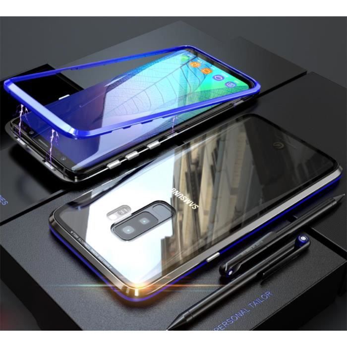 Coque Magnétique Adsorption 360° Support Fil pour Samsung Galaxy S9 +-Plus - (bleu Noir)