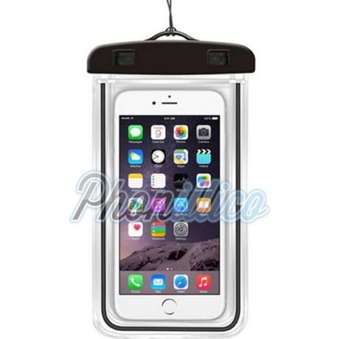 Sac Waterproof Noir compatible Apple iPhone au Choix - iPhone 3 3G 4 4S 5 5S 5C SE 6 6S 6 Plus 6S Plus 7 7 Plus Phonillico®