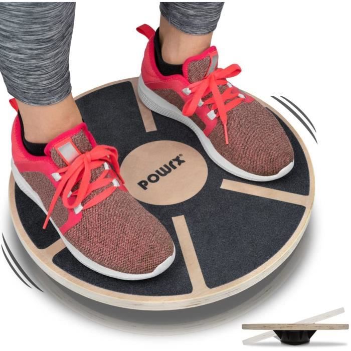 POWRX Planche d'équilibre en bois POWRX (Ø 39 cm) - Planche proprioceptive idéale pour les exercices d'équilibre, de force et de coo