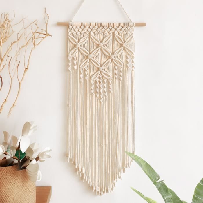 TEMPSA Bohème Macramé Tissé Tenture Murale Tapisserie à la Main Chic Dentelle Art Appartement BLANC