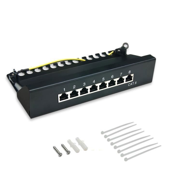 Waytex 37488 Panneau de brassage 10'' complet 8 ports noir Cat