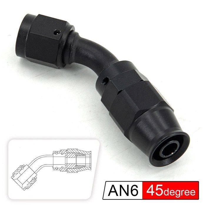 Raccord Aluminium AN6 Noir 180° - DASH 6 Pour Conduites Huile Essence Eau
