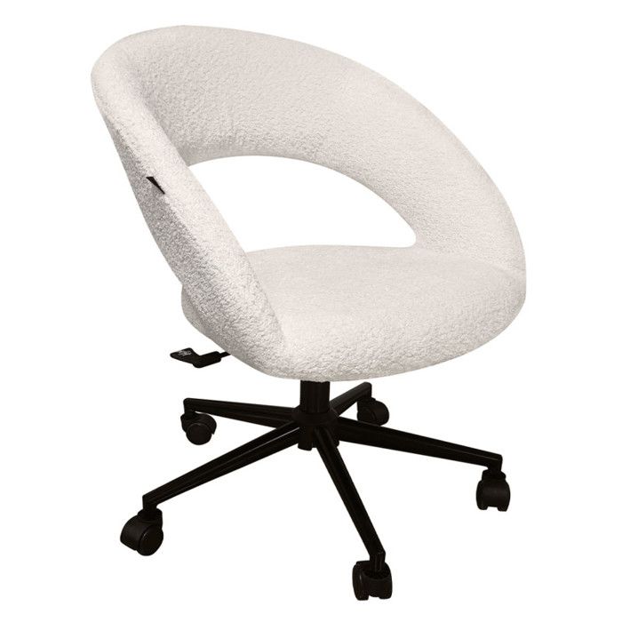 Fauteuil de bureau en tissu bouclette écru avec piètement noir - MARTY Meubletmoi