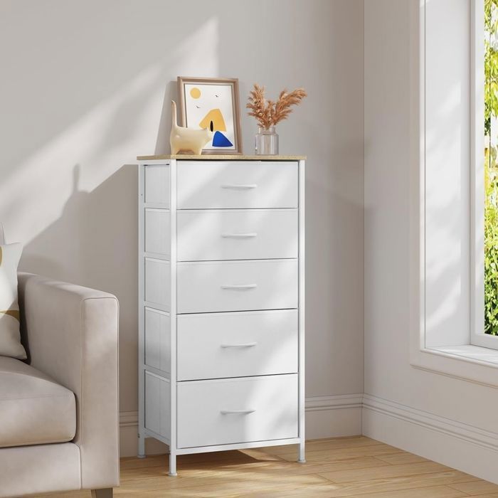 Commode Blanc - WOLTU Armoire de Rangement - 5 Tiroirs en Tissu - MDF et métal Commode Blanc - WOLTU Armoire de Rangement - 5 Tiroirs en Tissu - MDF et métal