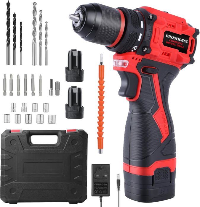 Perceuse-Visseuse Sans Fil 16.8V 45Nm - 2 Batteries 2.0Ah, Moteur Brushless | 21+1 Couples, 2 Vitesses