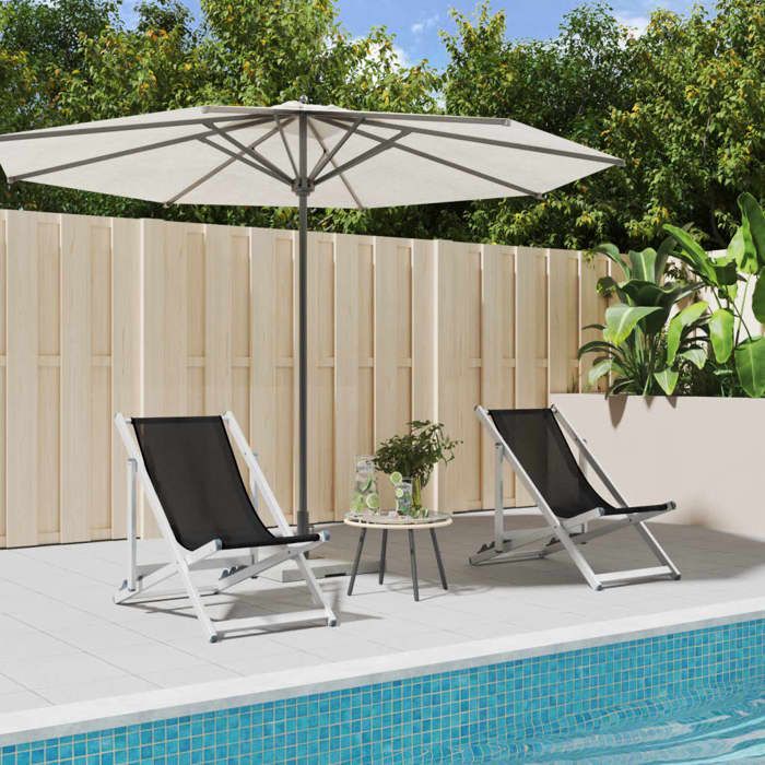 vidaXL Chaises de plage pliantes lot de 2 Bois et tissu - vue 3