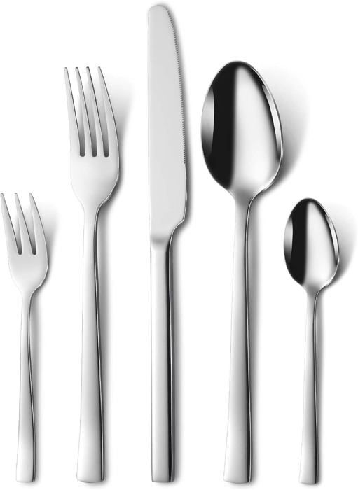 Set De Couverts De Table KitchenBoss 20 Pièces Pour 4 Personnes - Acier Inoxydable Argenté - Lavable Au Lave-Vaisselle - Couteaux, Cuillères, Fourchettes