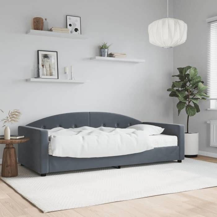 vidaXL Lit de Jour avec Matelas Canapé-lit Lit dInvité Meuble de Chambre à Coucher Salle de Séjour Moderne Gris Foncé 3197291