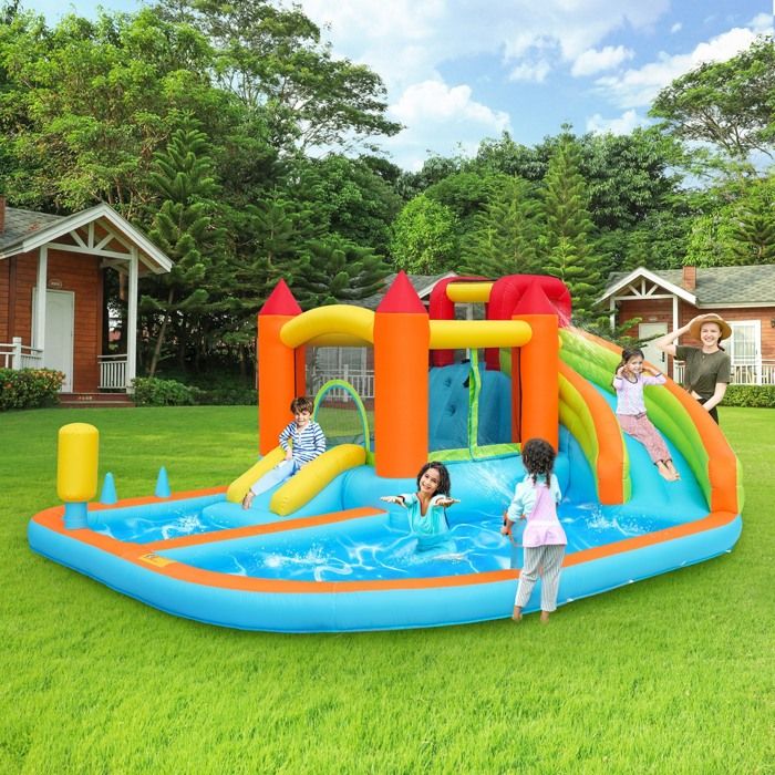 Château Gonflable-VEVOR-Aire de Jeux Gonflable Extérieur avec Souffleur, Toboggan Aquatique, Lancer d'Anneaux, 353x400x235 cm - Jeux - Jouets
