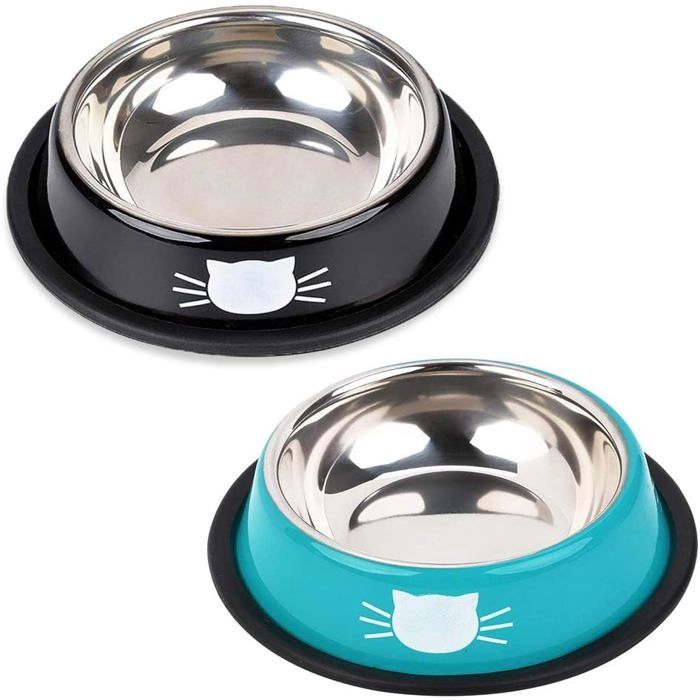 Meilleurs prix pour Bol pour Chat 2 Pièces Gamelle Chat en Acier Inoxydable EnsembleGamelles deau pour Chatpour Chiots Hamsters Lapins Petits