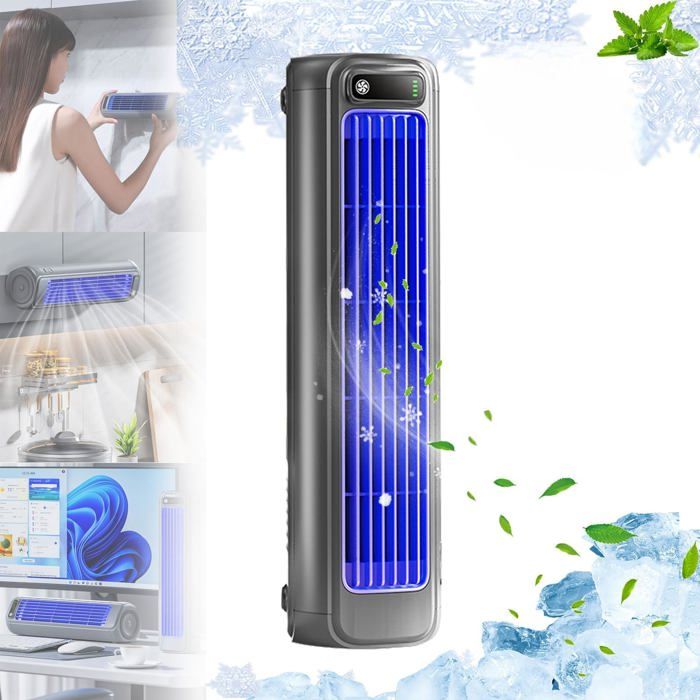 Climatiseur portable - HANDEIU - Mini - 3 vitesses - Silencieux - Fixation murale/pose bureau (Gris)