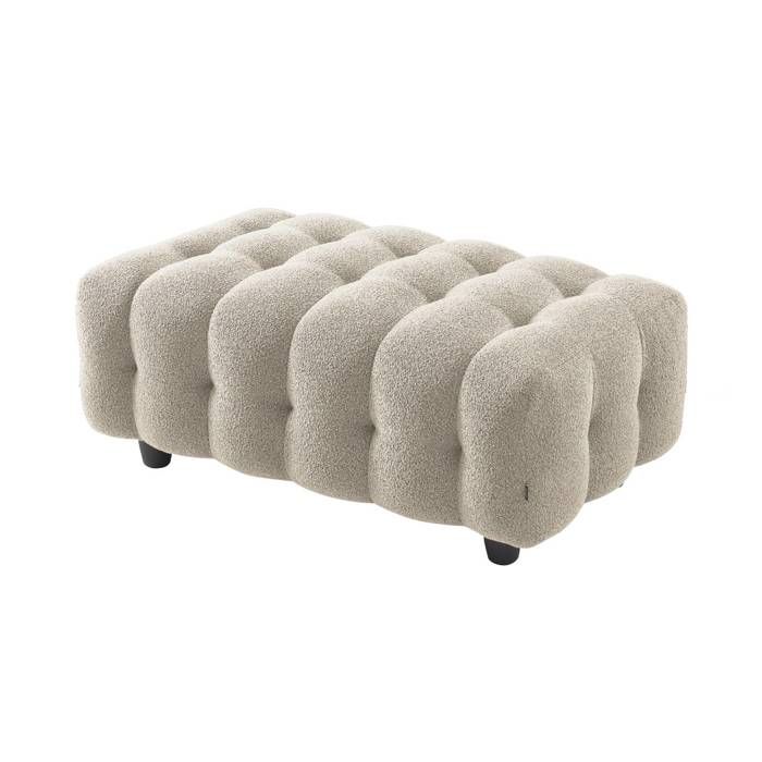 Pouf. module pour canapé. repose-pieds pour canapé dangle 3 places en bouclette texturée beige L 115 x P 70 x H 48cm - Leon Pouf. module pour canapé. repose-pieds pour canapé dangle 3 places en bouclette texturée beige L 115 x P 70 x H 48cm - Leon