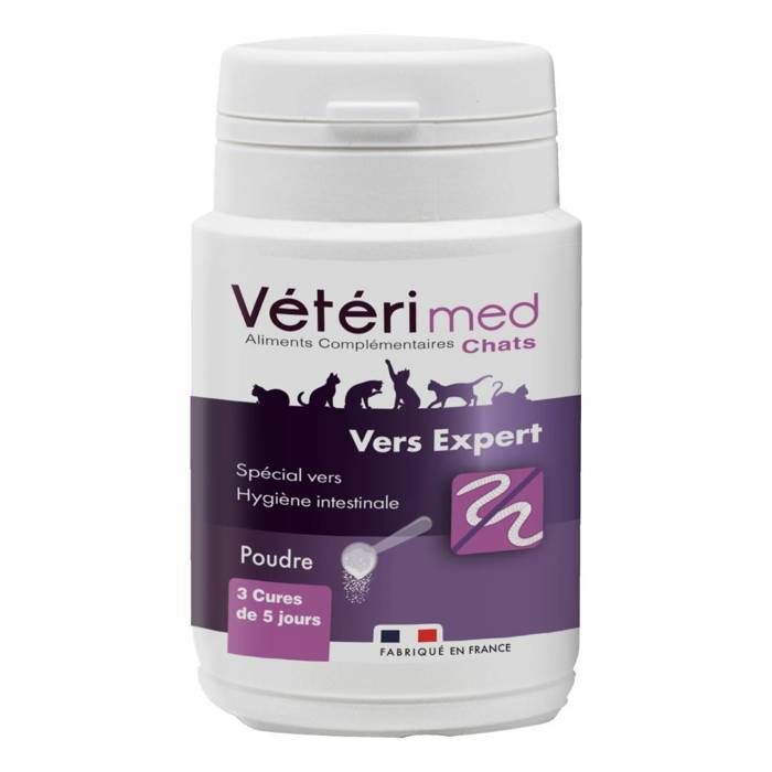 Vermifuge naturel - VÉTÉRIMED - Vers Expert CHAT - 15 comprimés - Fabriqué en France - Adulte