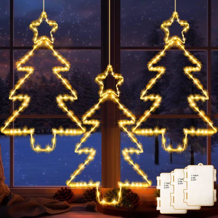 Lot De 2 étoiles Lumineuses LED MUSUNIA - Avec Minuterie, étanches IP44 - Décoration Noël Fenêtre